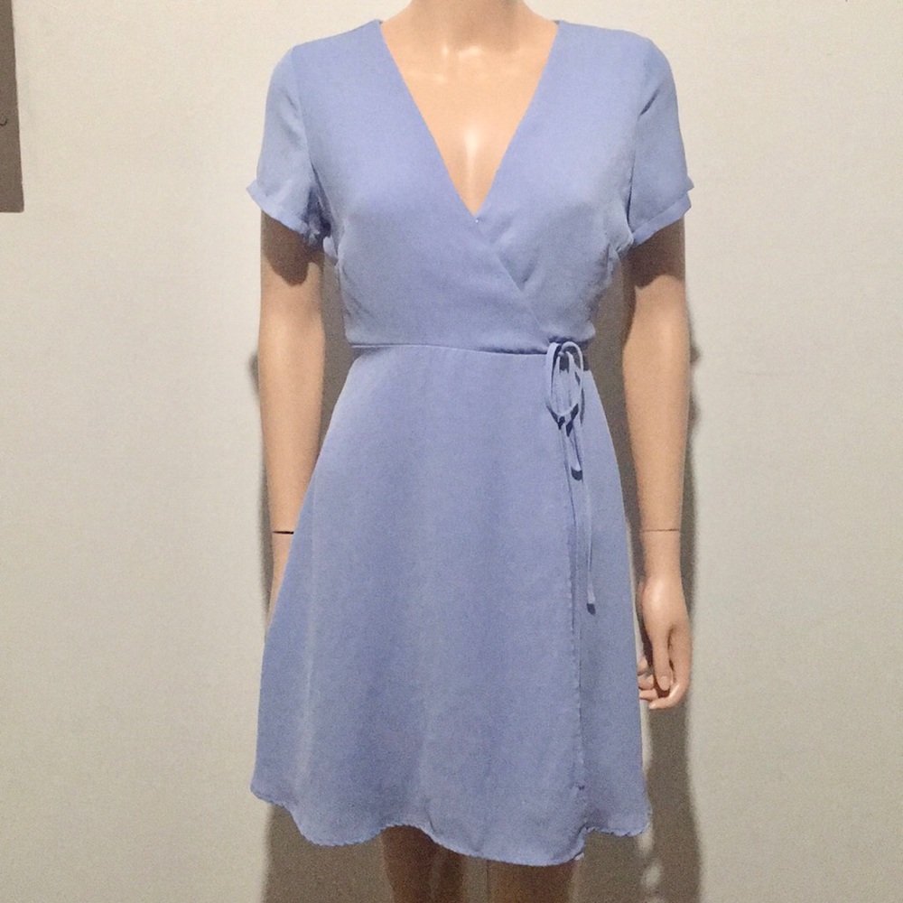 Lush light blue wrap around midi dress (M)